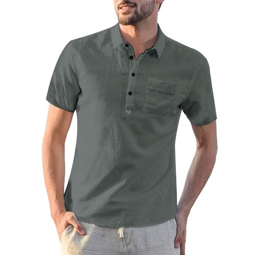 Chemise À Manches Courtes En Lin Pour Hommes, Gris Xxl