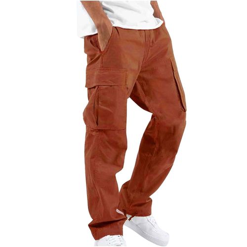 Pantalon Cargo En Polyester Multi-Poches Avec Cordon De Serrage Pour Hommes Orange Foncé S