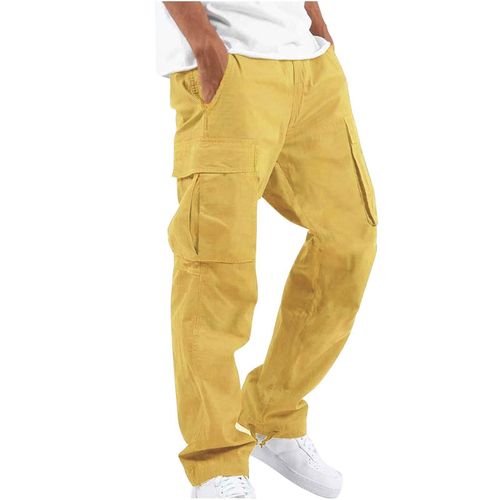 Pantalon Cargo En Polyester Multi-Poches Avec Cordon De Serrage Pour Hommes Jaune Xxxxl