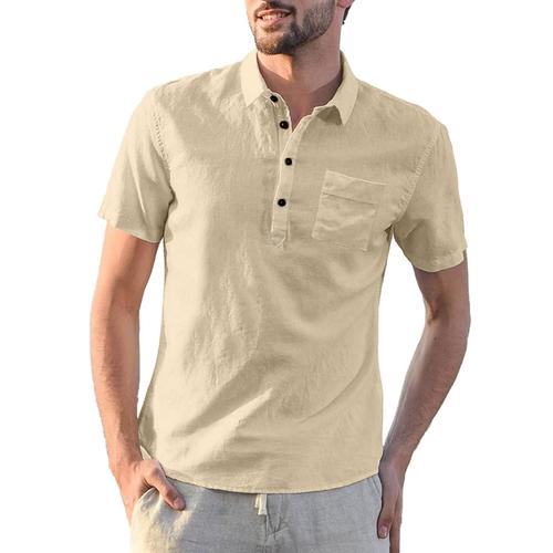 Chemise À Manches Courtes En Lin Pour Hommes, Abricot L