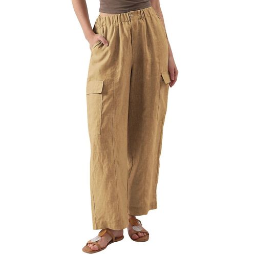 Pantalon Femme Coton Lin Taille Elastique Kaki S