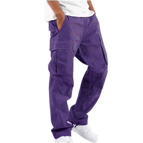 Pantalon Cargo En Polyester Multi-Poches Avec Cordon De Serrage Pour Hommes Violet Xxxxxl