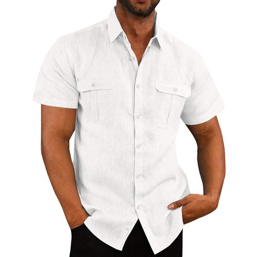 Chemise À Manches Courtes En Coton Et Lin Pour Hommes Blanc Xxl