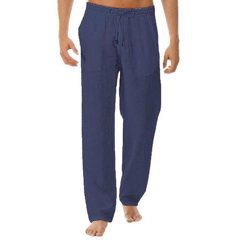 Pantalon Homme En Coton Et Lin Bleu Foncé M