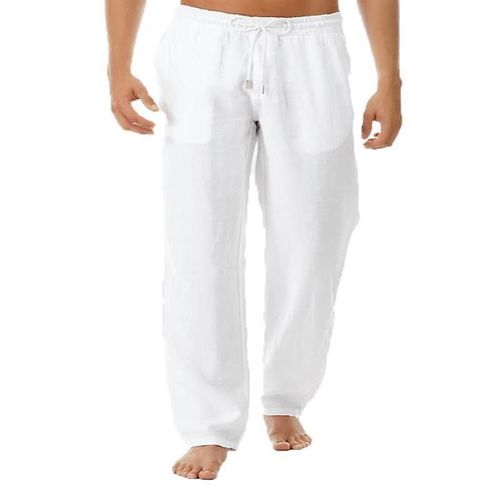 Pantalon Homme En Coton Et Lin Blanc L