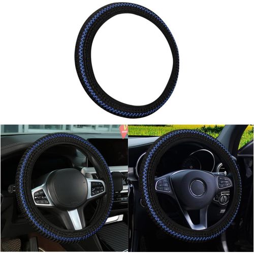 Kal-Antidérapant Couvre Volant Respirant, Housse De Volant En Microfibre Respirante En Soie De Glace, Respirant Élastique Couvre, Protège Volant Durable Voiture Sans Anneau Intérieur(Noir Bleu)