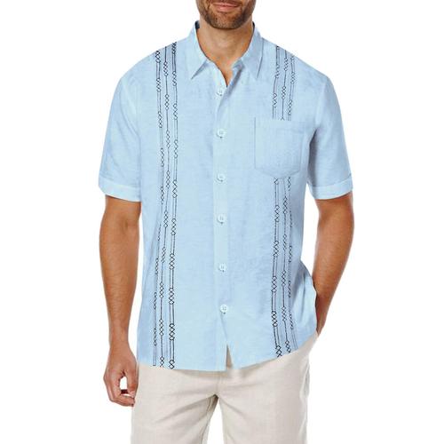 Chemise En Lin À Manches Courtes Pour Hommes, Bleu Clair S