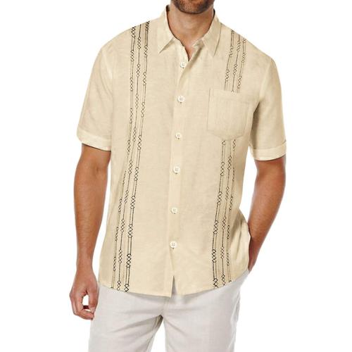 Chemise En Lin À Manches Courtes Pour Hommes, Jaune Clair Xl