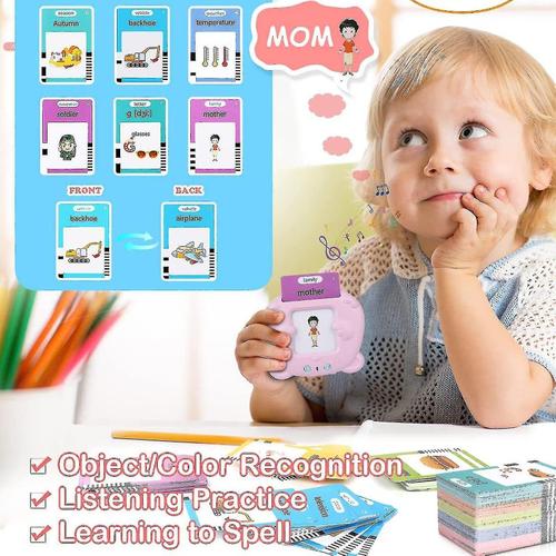 Cartes Flash parlantes, jouets éducatifs d'apprentissage pour tout-petits enfants garçon fille, jouets d'orthophonie jouets d'autisme cadeaux d'anniversaire de Noël pour les âges 1 2 3 4 5 112 cartes chat bleu