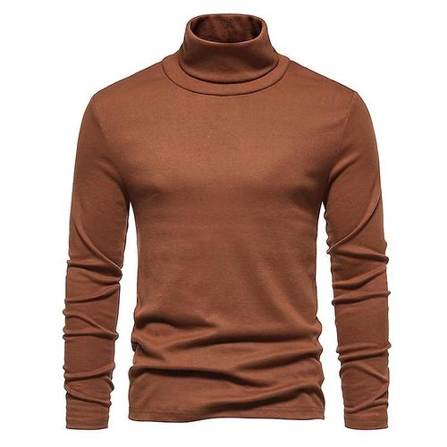 Chemise À Col Roulé En Laine Polaire Pour Homme De Couleur Unie Marron L