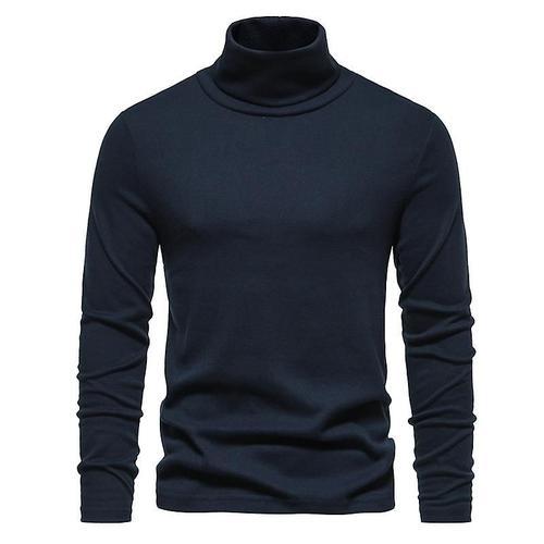 Chemise À Col Roulé En Laine Polaire Pour Homme, Couleur Unie, Bleu Marine, Xxl