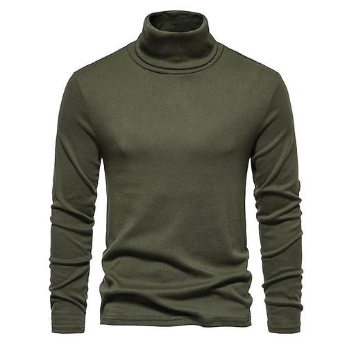 Chemise À Col Roulé En Laine Polaire Pour Hommes, Couleur Unie, Vert Armée Xl