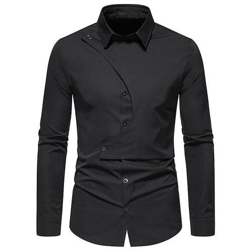 Chemise À Manches Longues Pour Hommes, Couleur Unie, Revers Mince, Noir, Xxl