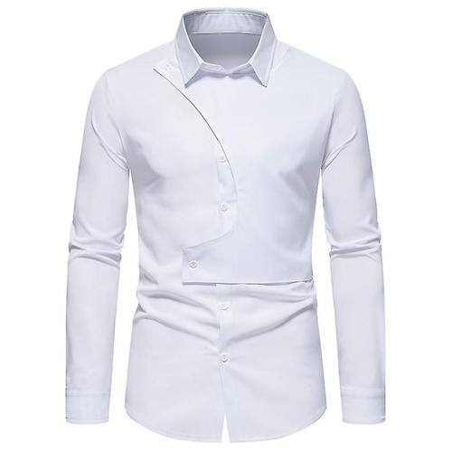 Chemise À Manches Longues De Couleur Unie À Revers Mince Pour Hommes Blanc S