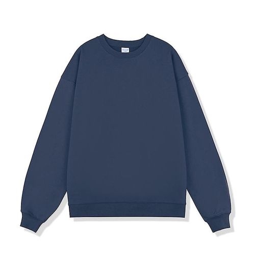 Pull Ample En Coton Pour Hommes, Couleur Unie, Col Rond, Bleu Foncé Xl