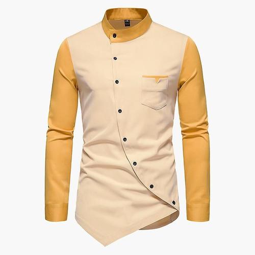 Chemise Irrégulière À Manches Longues Pour Hommes, Jaune M