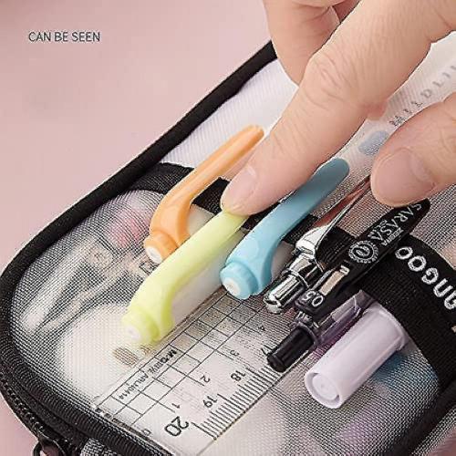 Veeki Grille Maille Crayon Sac Clair Simple Papeterie Organisateur Multi-couleur Stylo Marqueur Pochette Pour Adultes Bureau Affaires Noël Vacances Nouvel An Cadeau C