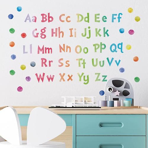 Alphabet Stickers Muraux Éducatifs Abc Stickers Muraux Pour Chambre D'enfants, Aquarelle Alphabet Lettre Décoration Murale Affiches Vinyle Coloré Peintures Murales Pour Bébé Ro