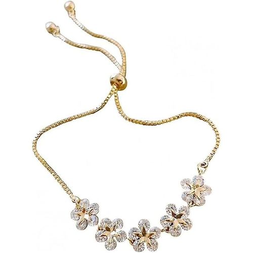 Bracelet Pétale De Diamant Complet, Bracelet Réglable À Cinq Petites Fleurs, Bracelet Pétale De Zircon Simple
