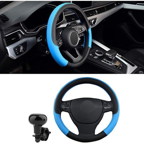 Kal-Lot De 2 Housses De Volant De Voiture Antidérapantes En Cuir Avec Boule D'aide Au Volant De Voiture (Bleu)