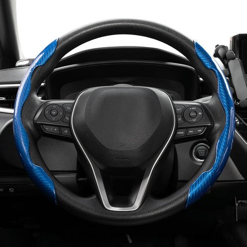 Kal-Housse De Volant De Voiture Universelle En Fibre De Carbone - Antidérapante - Accessoires De Protection Segmentés (Bleu)