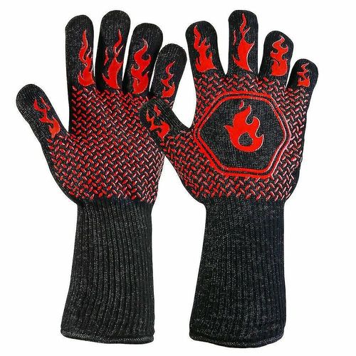 Gants De Barbecue Ignifuges, Double Couche, Résistants À La Chaleur, Isolation Extra Longue Et Épaisse, Une Paire