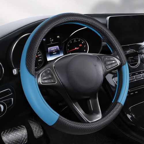 Kal-Couvre Volant Voiture, Taille Universelle 37-38cm/14.5""-15"" Couvre Volant Cuir, Antidérapant Et Respirant (Bleu)