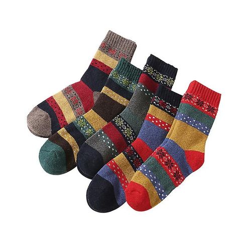 5 paires de chaussettes épaisses et chaudes en laine, chaussettes d'extérieur à rayures