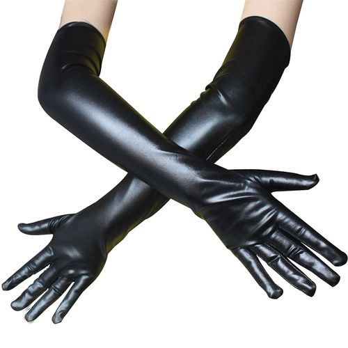 Gants En Cuir Verni Longs Et Serrés Pour Femmes, À La Mode, Pour Femmes, Sexy, Élégants, Rétro, Gants De Soirée, De Bal, Costumes Noirs
