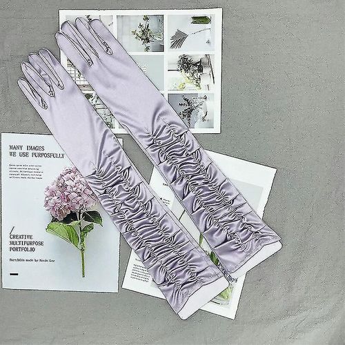 Gants Longs Et Fins En Satin Noir Pour Femmes, Élégants, Rétro Plissés, Élastiques, Soyeux, Nacrés, Chauds Pour La Conduite