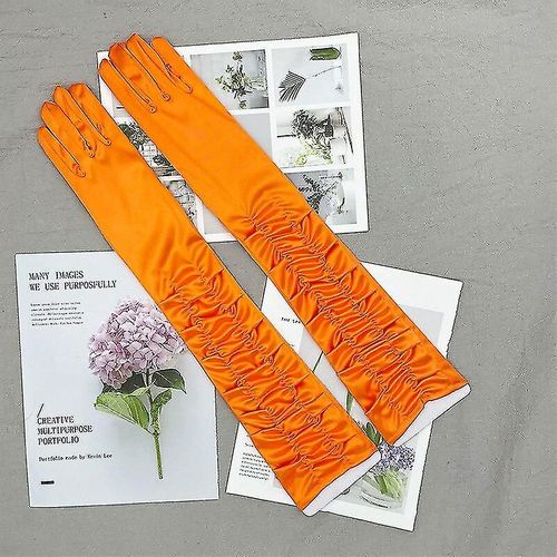 Gants Longs Et Fins En Satin Noir Pour Femmes, Élégants, Rétro Plissés, Élastiques, Soyeux, Nacrés, Chauds Pour La Conduite