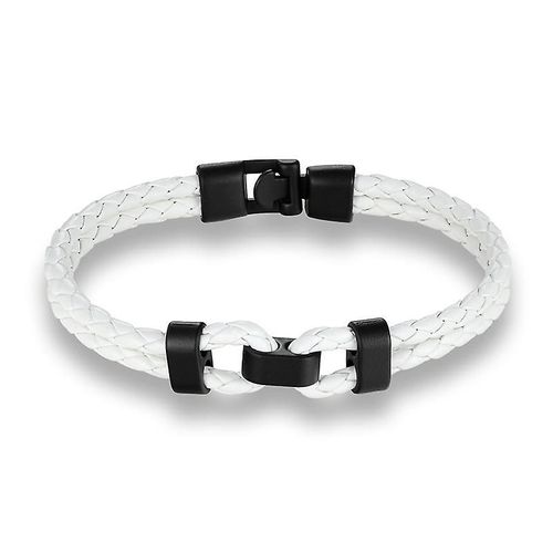 Bracelet En Cuir Pour Hommes, 2 Pièces, Avec Un Bracelet En Cuir Tressé Multicouche En Cuir De Vache Blanc