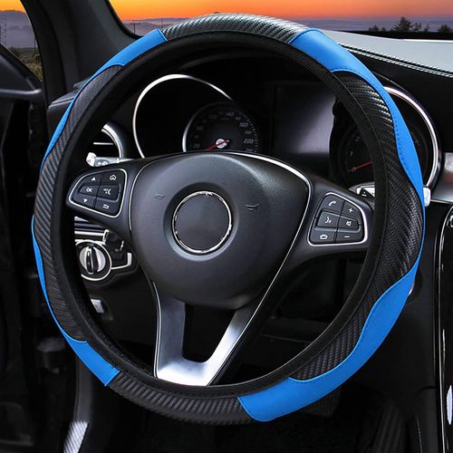 Kal-Housse De Volant De Voiture En Fibre De Carbone Élastique Antidérapante (Noir Bleu)