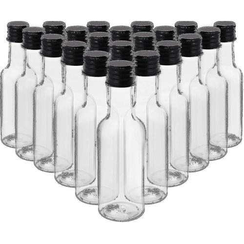 Mini bouteilles d'alcool (paquet de 24)-bouteilles d'alcool vides en plastique r¿¿utilisables de 50 ml avec bouchons ¿¿ vis noirs et entonnoir ¿¿ liquide