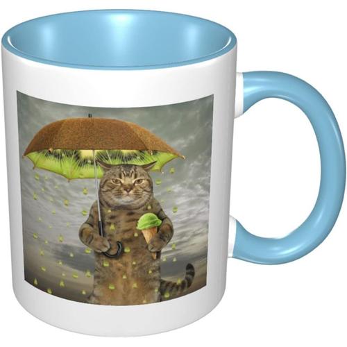 Tasse Drôle Mignon Chat Kiwi Parapluie Glace Tasse À Café Vaisselle Amusante Tasse En Céramique Tasse À Thé Tasse De Petit Déjeuner Mode Cadeau D'anniversaire Tasse Créative 330 Ml