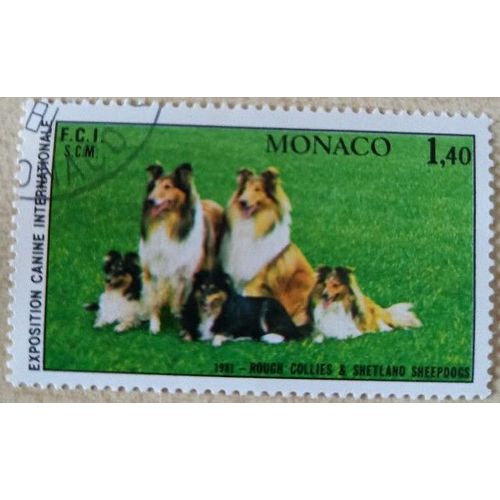 Timbre Monaco Neuf Oblitéré 1981, Rough Collies Et Shetland, Exposition Canina Internationale, À 1,40f.