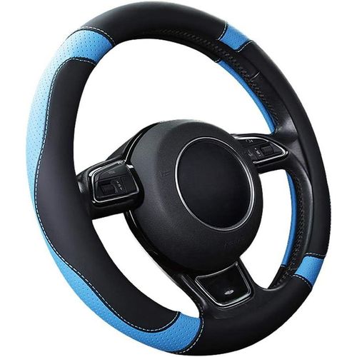 Kal-Couvre Volant Voiture Caches De Volant En Cuir Microfibre Universel 37-38cm / 15" Antidérapant Respirant Durable (Bleu)