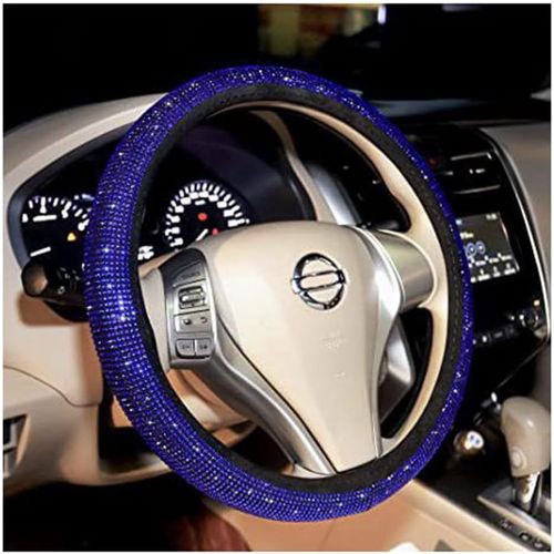 Kal-Housse De Volant Universelle À Paillettes Pour Voiture - Strass - Antidérapante - Accessoire De Voiture Décoratif - Respirant - Absorbeur De Transpiration Pour Femmes Et Filles - Bleu
