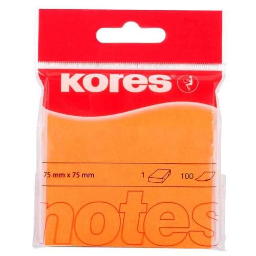 Kores Notes Adhésives Repositionnable 75 X 75 Mm 100f Orange Néon