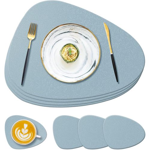 Eryi-Lot De 4 Sets De Table En Silicone Et 4 Dessous De Verre Résistants À La Chaleur 232 °C, Antidérapants Et Imperméables, Accessoires De Décoration Pour Maison, Table À Manger, Bleu Clair