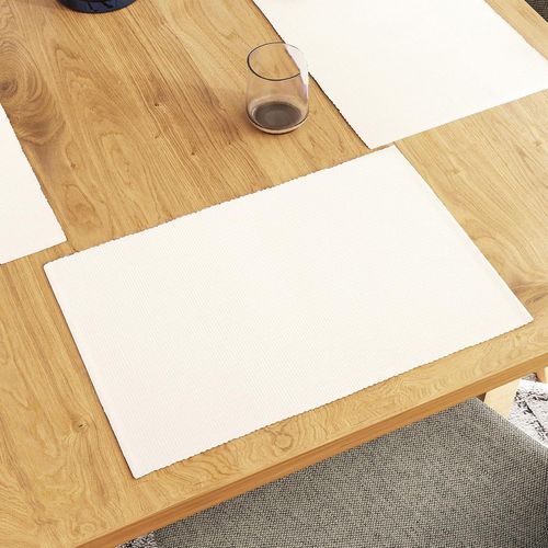 Eryi-Ensemble De Sets De Table Pour Salle À Manger Lot De 6 | Couleur Solide Au Blanc | Set De Table En Coton À Côtes Fines | Taille 48x32 Cm | Lavable En Machine
