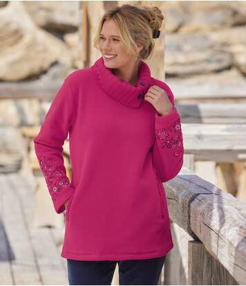 Pull Tunique Polaire Brodé 46/48 - Rose