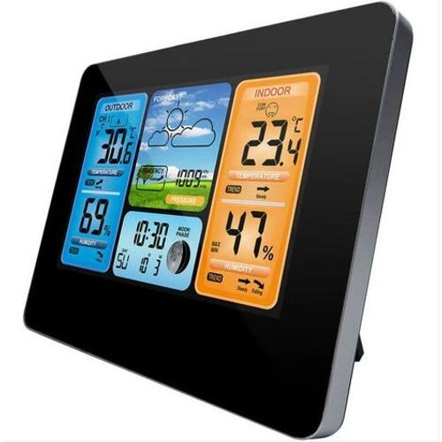 Station météo sans fil Horloge météo colorée numérique avec capteur  extérieur Thermomètre extérieur intérieur avec date température humidité  Baromètre Alarme