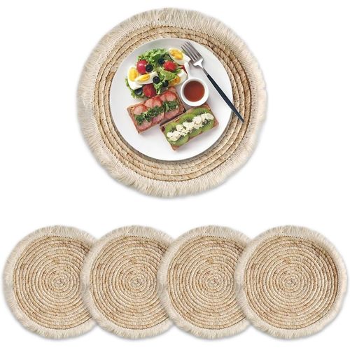 Eryi-Sets De Table Ronds Tressés, Table En Jonc De Mer Naturel, Sets De Table Rond En Rotin, Antidérapant, Résistant À La Chaleur, Pour Table, Cuisine, Lot De 4