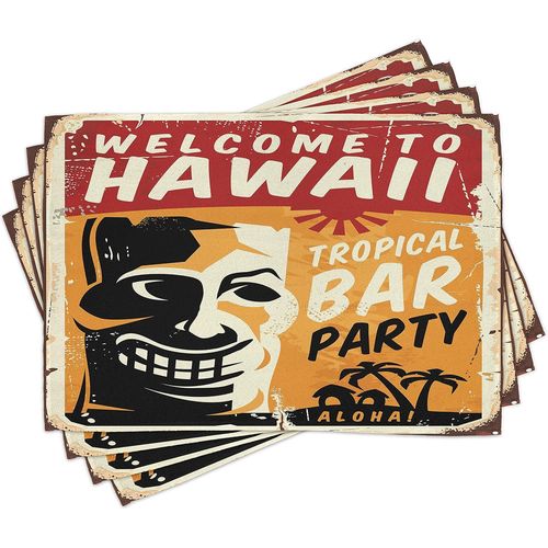 Eryi-Tiki Bar Lot De Sets De Table En 4 Pièces, Tropic Party Bar, Tissu Lavable Pour Salle À Manger Et Cuisine, 30 Cm X 45 Cm, Jaune Vert Rose