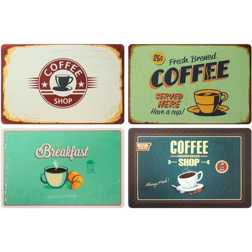Eryi-- Lot De 4 Sets De Table : Sets De Table Rétro Coffee Shop - Pour Petit-Déjeuner - En Plastique - Lavable - 43 X 28 Cm