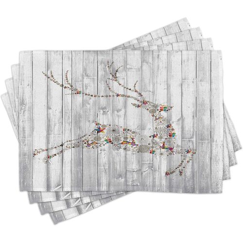 Eryi-Cerf Lot De Sets De Table En 4 Pièces, Noël Animal Rustique, Tissu Lavable Pour Salle À Manger Et Cuisine, 30 Cm X 45 Cm, Taupe Blanc