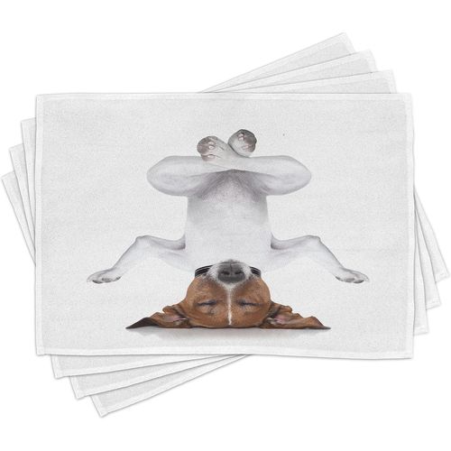 Eryi-Yoga Lot De Sets De Table En 4 Pièces, Chien Upside Down Relax, Tissu Lavable Pour Salle À Manger Et Cuisine, 30 Cm X 45 Cm, Ivorie Bleu