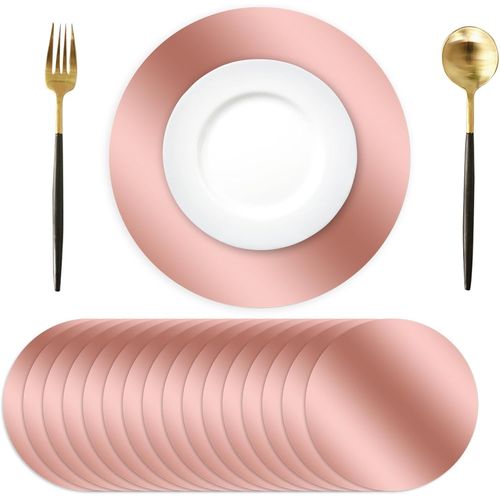 Eryi-Lot De 50 Sets De Table Ronds En Papier Or Rose, Lavables, 34 Cm, À Paillettes, Décoratifs Et Jetables, Pour Table À Manger, Mariage, Anniversaire, Fête, Noël (Or Rose)