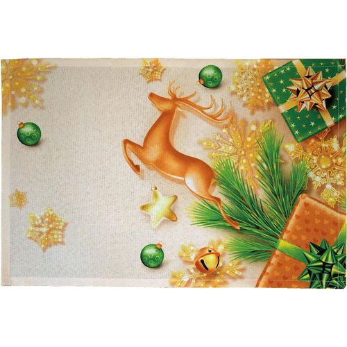ERYI-Lot De Sets De Table 30 X 45 Cm En 100 % Polyester Décoration De Noël Cerf Étoiles Doré Et Vert